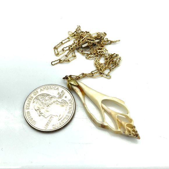 Vintage Seashell Slice Pendant Necklace, Genuine Shell with Interesting Pattern - Picture 4 of 4